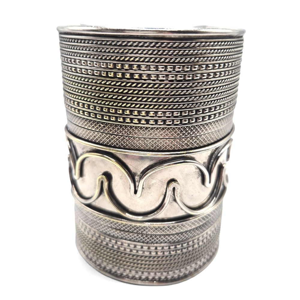 Wide Silver Tone Cuff bracelet Statement Piece